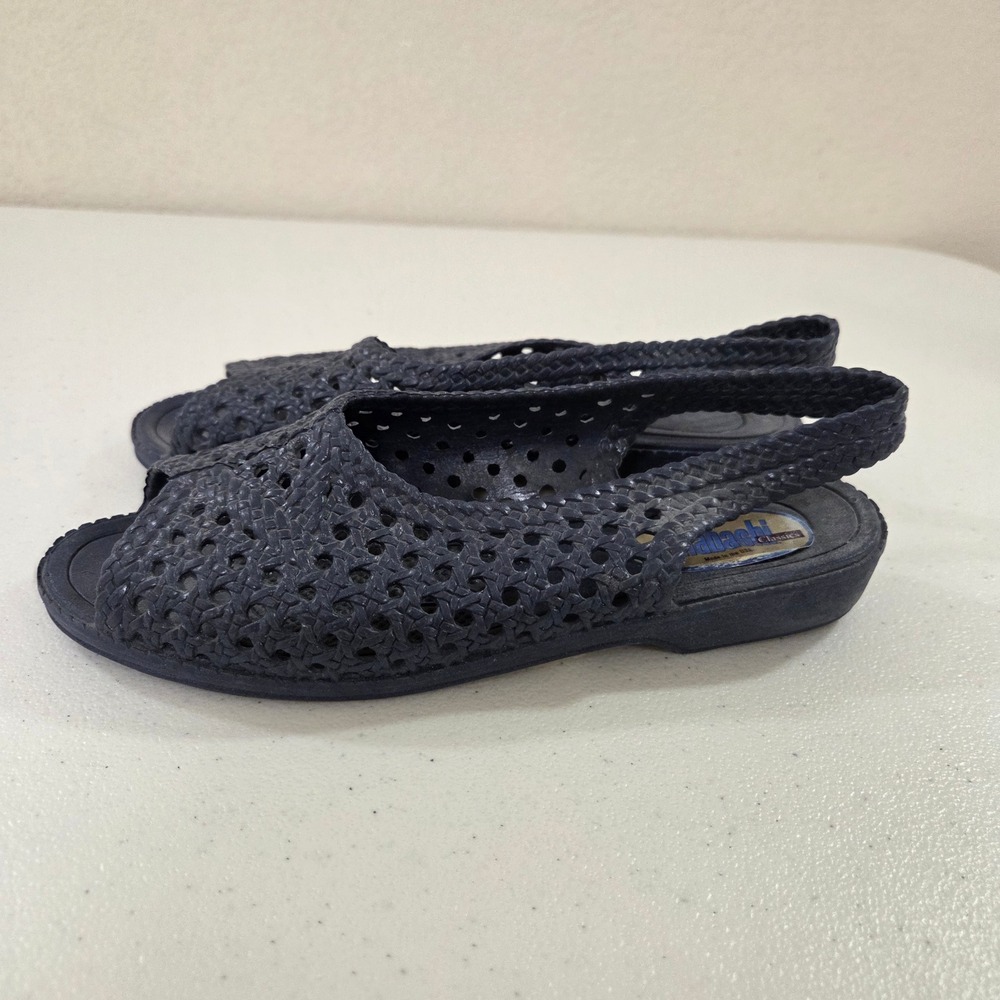 Okabashi Classics Navy Blue Woven Slingback Jelly Sandals Shoes Womens Medium M
